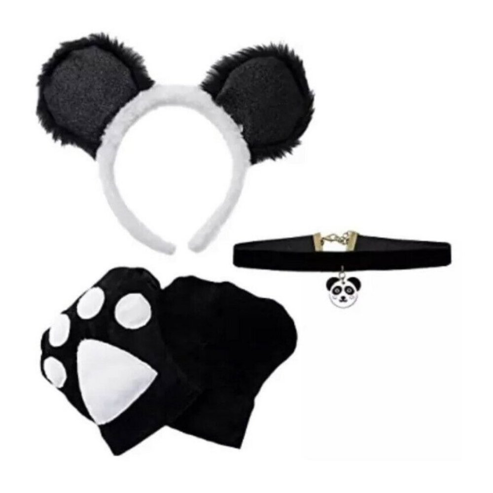 Panda Costume Kit Adult Accessory Headband Choker Fingerless Gloves Party New